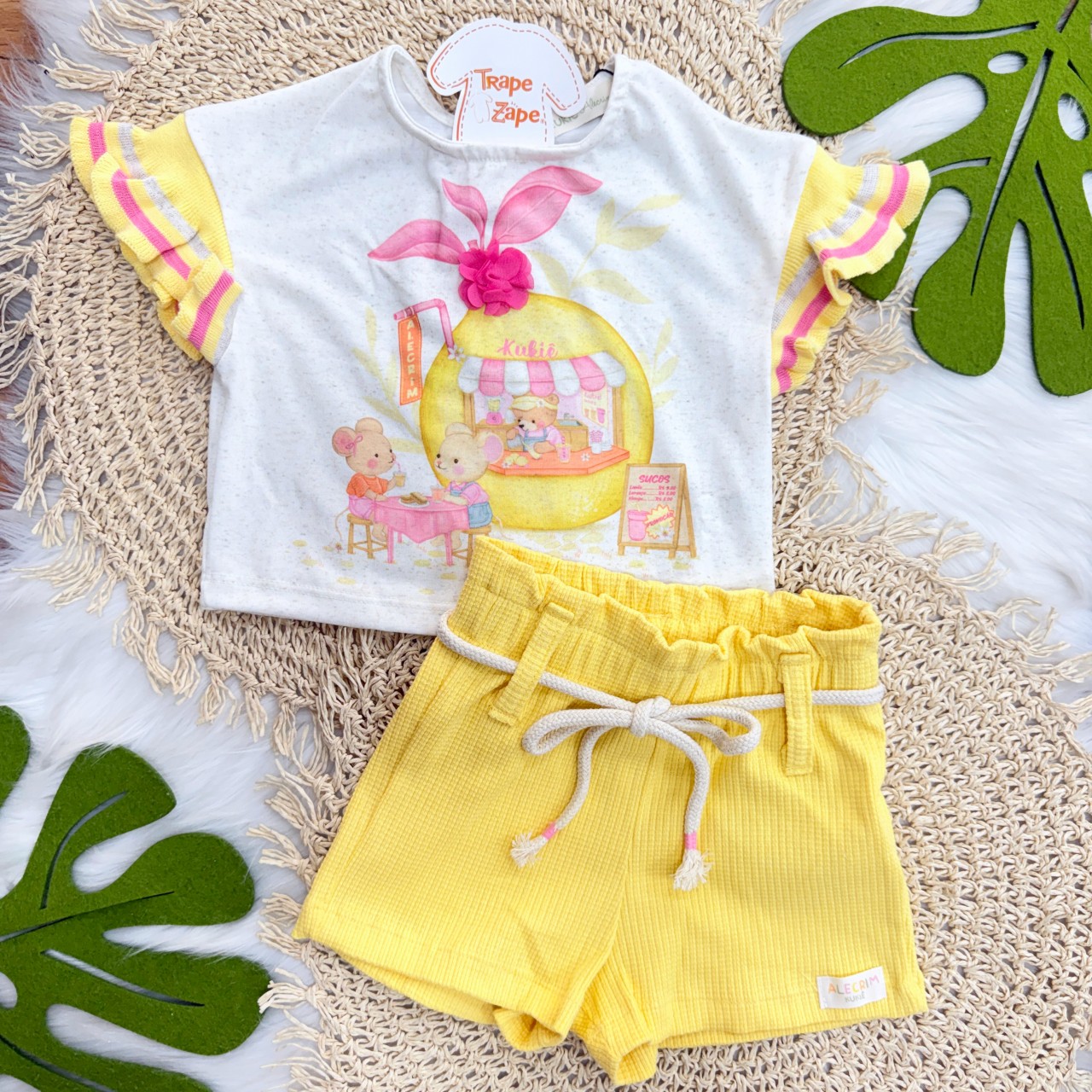 Conj. Blusa Ratinhas e Short - Areia e Amarelo
